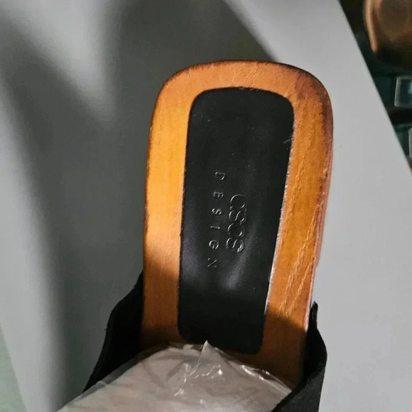 Asos Design | BLACK Suede Clogs Mules with Antique Gold  Tone Studs - Picture 5 of 11